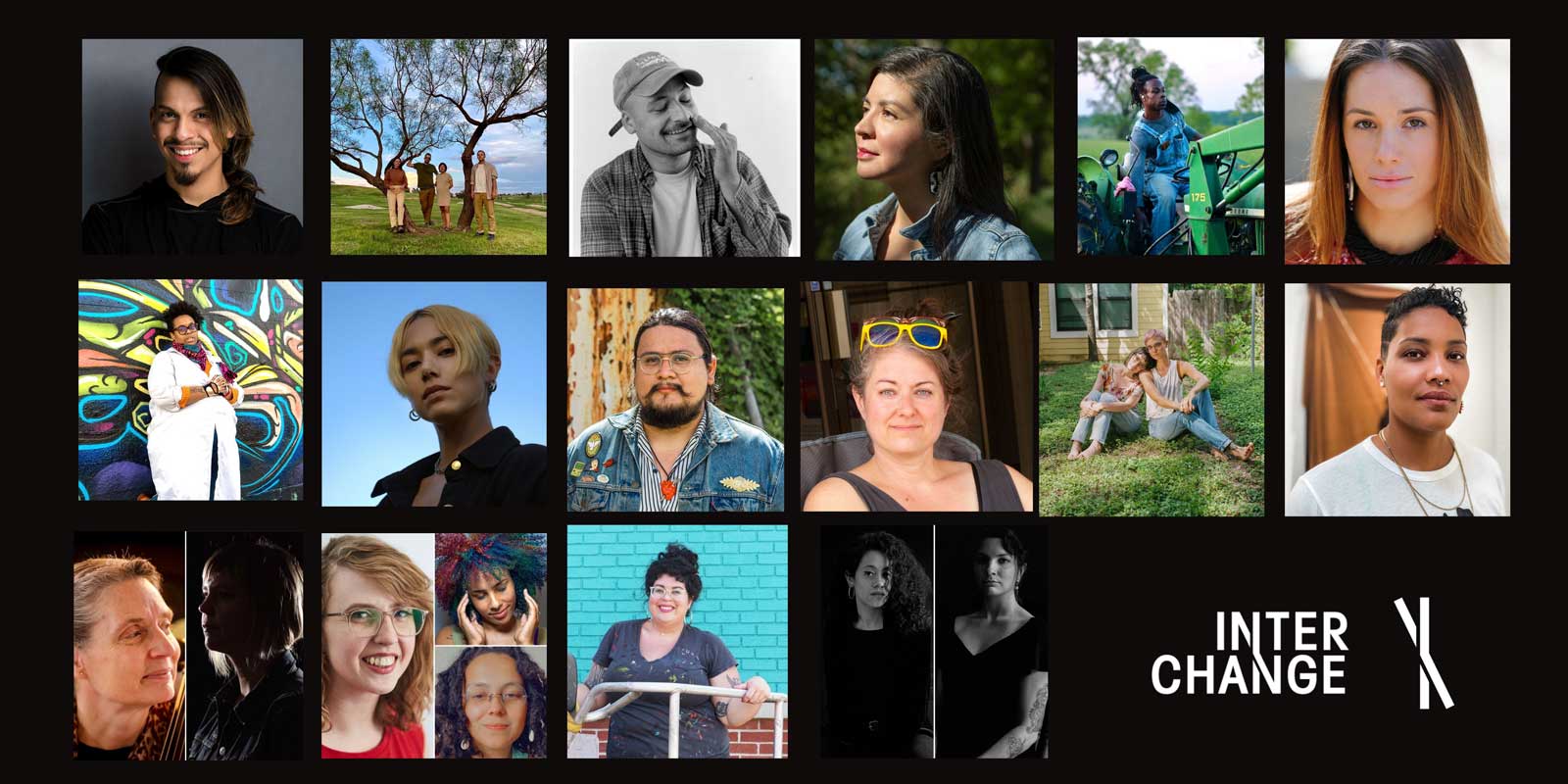 A collage of artists who were awarded Interchange grants in 2021