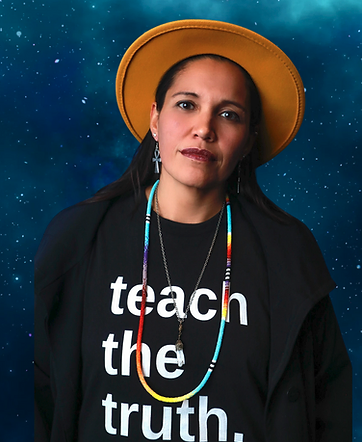 woman of color wearing hat and t-shirt that says 