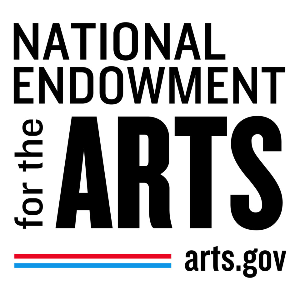 Stacked logo in black that says National Endowment for the Arts with red and blue line underneath