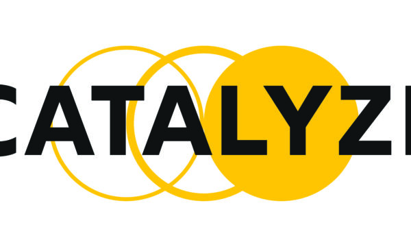 Catalyze logo text in black with yellow circles