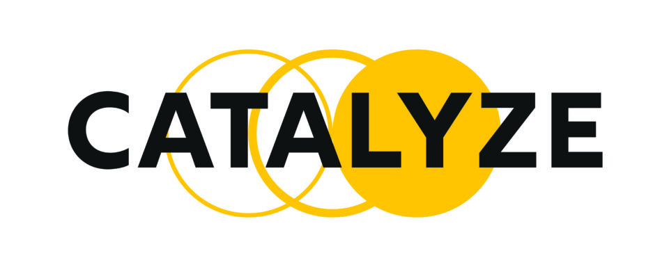 Catalyze logo text in black with yellow circles