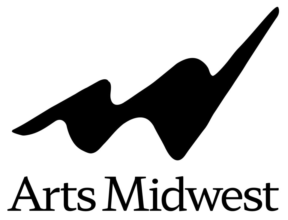 a winged shape in black above the words Arts Midwest