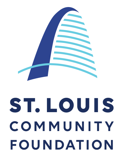 a blue arch with lines stand above St. Louis Community Foundation